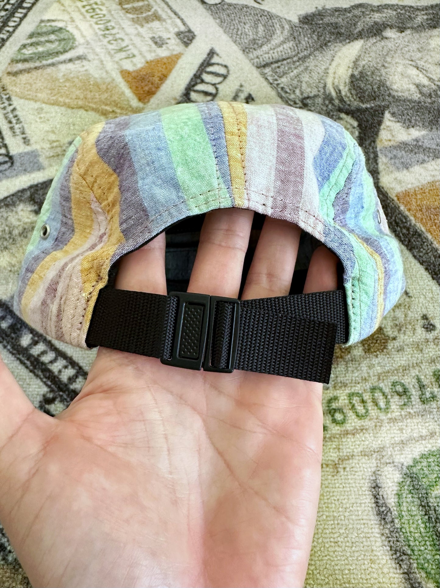 Supreme Striped Linen Suede Camp Cap