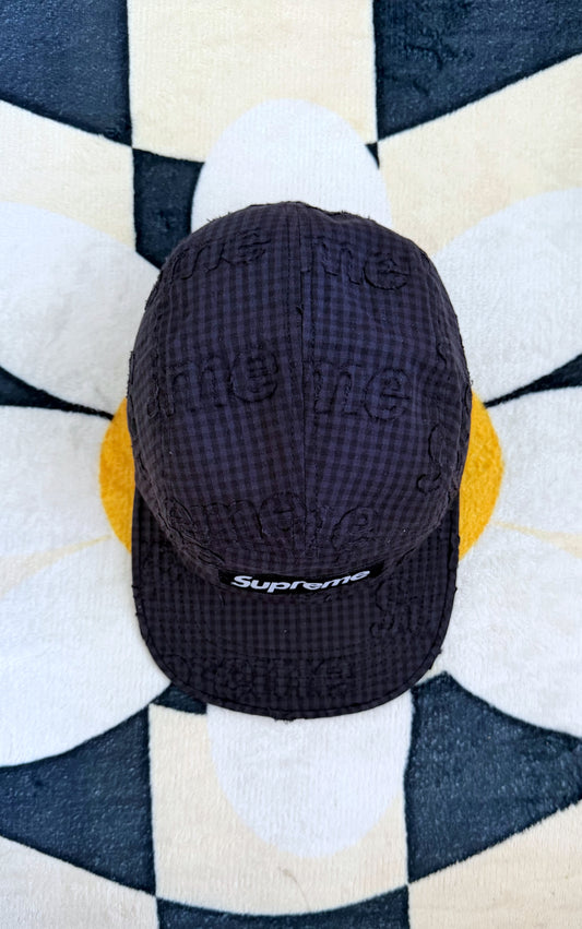Supreme Monogram Gingham Camp Cap Black