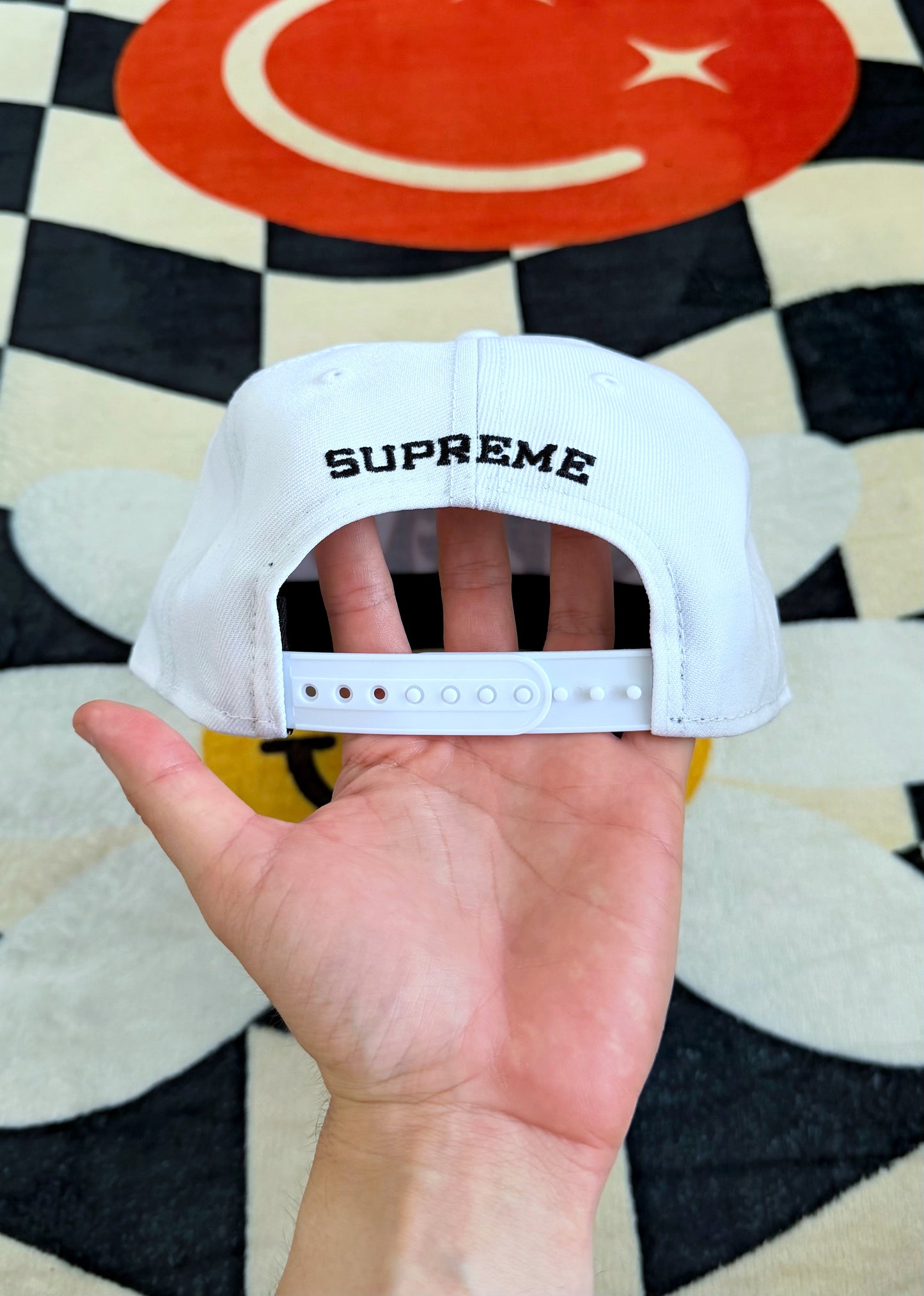 Supreme Sharp Spellout Adjustable New Era Cap – White
