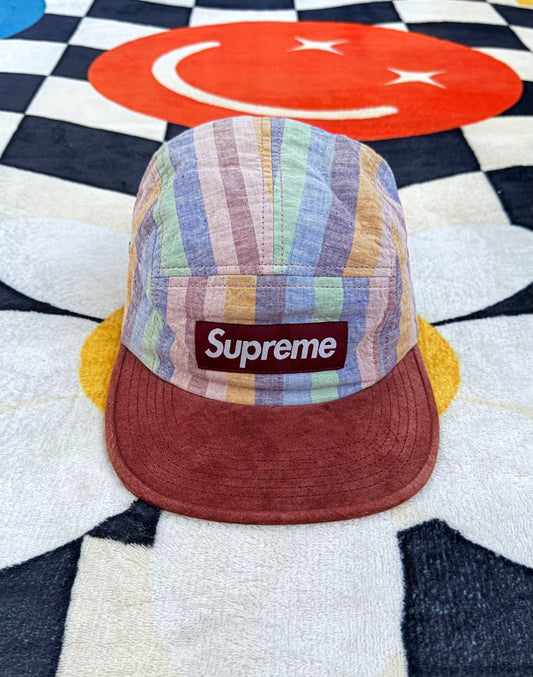 Supreme Striped Linen Suede Camp Cap