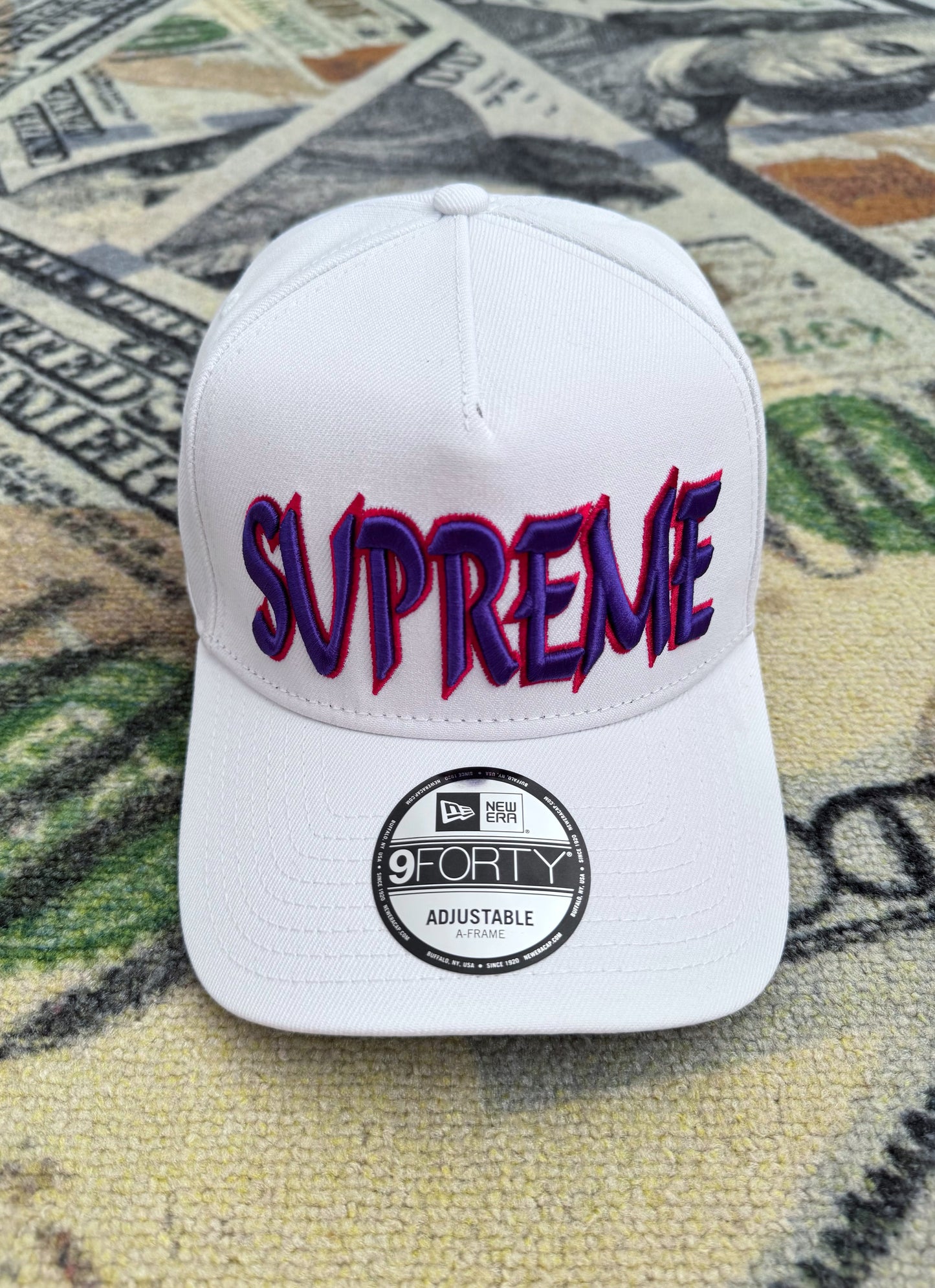 Supreme Sharp Spellout Adjustable New Era Cap – White