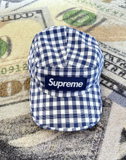 Supreme Gingham Camp Cap – Navy