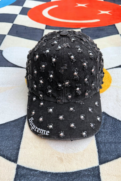 Supreme Hole Punch Rhinestone Denim 6-Panel – Black