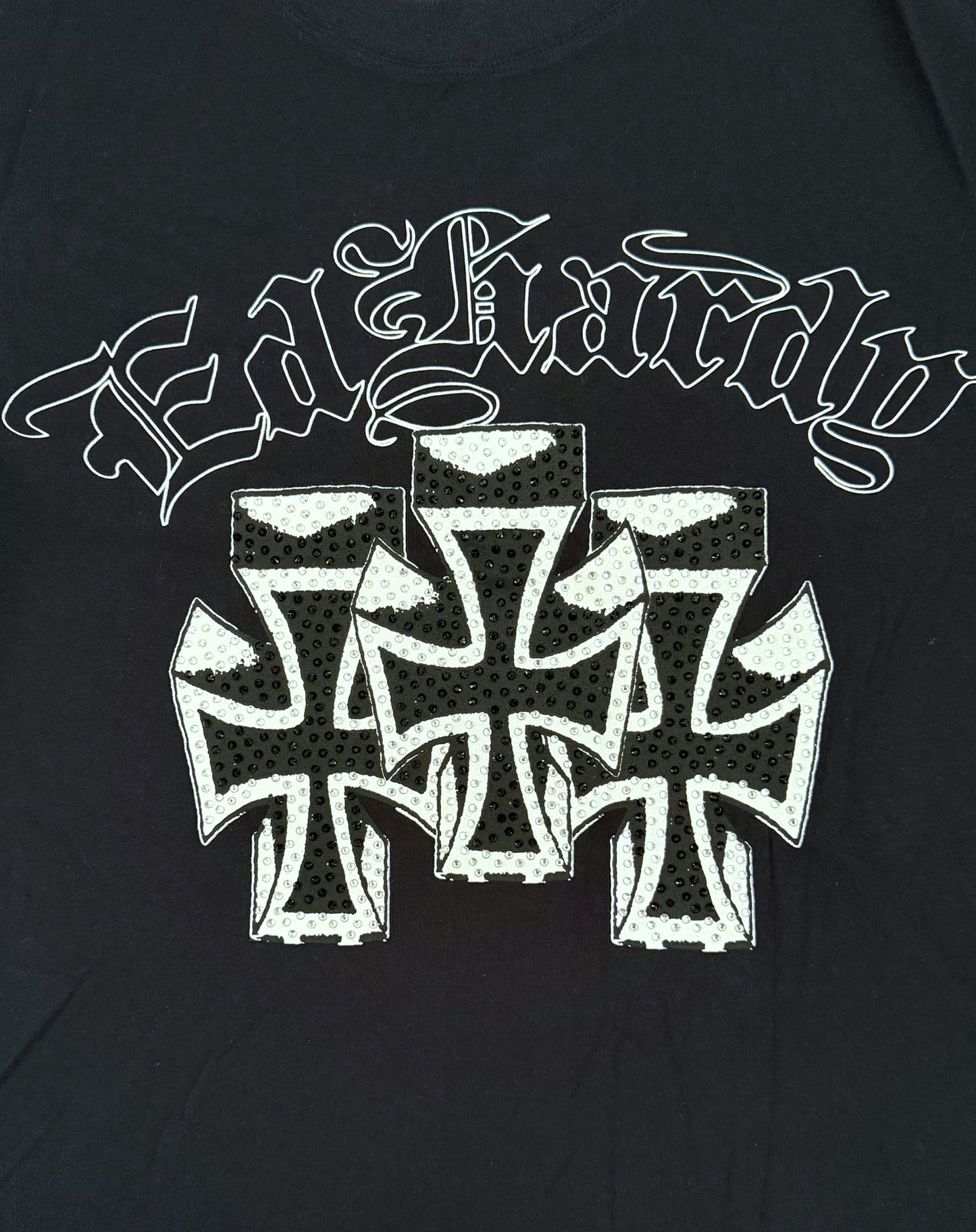 Ed Hardy Crosses Rhinestone Boxy Cropped Tee
