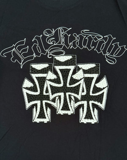 Ed Hardy Crosses Rhinestone Boxy Cropped Tee