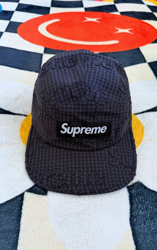 Supreme Monogram Gingham Camp Cap Black