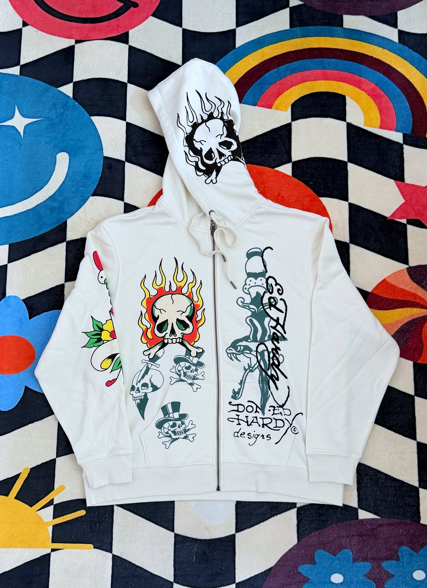 ED HARDY FLAMING SKULL ZIP HOODIE