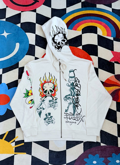 ED HARDY FLAMING SKULL ZIP HOODIE