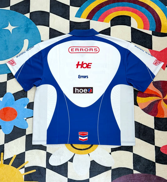 House of Errors Moto Jersey T-Shirt – White/Blue