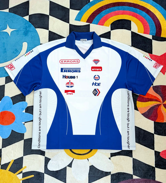 House of Errors Moto Jersey T-Shirt – White/Blue