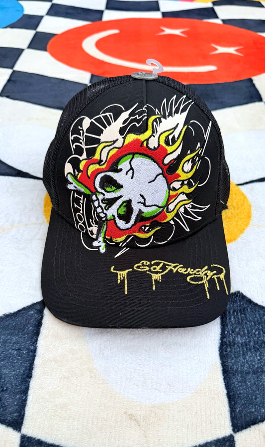 Ed Hardy Skull & Flames Trucker Hat Black