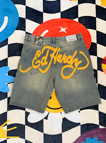 Ed Hardy Skulls Denim Shorts