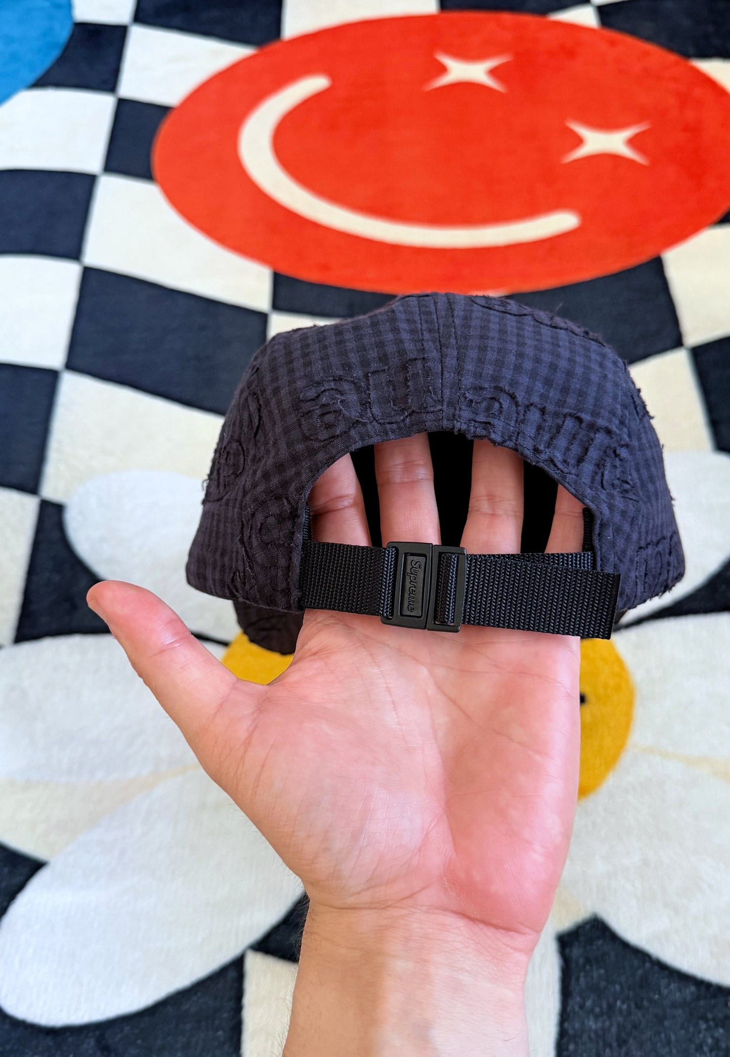 Supreme Monogram Gingham Camp Cap Black
