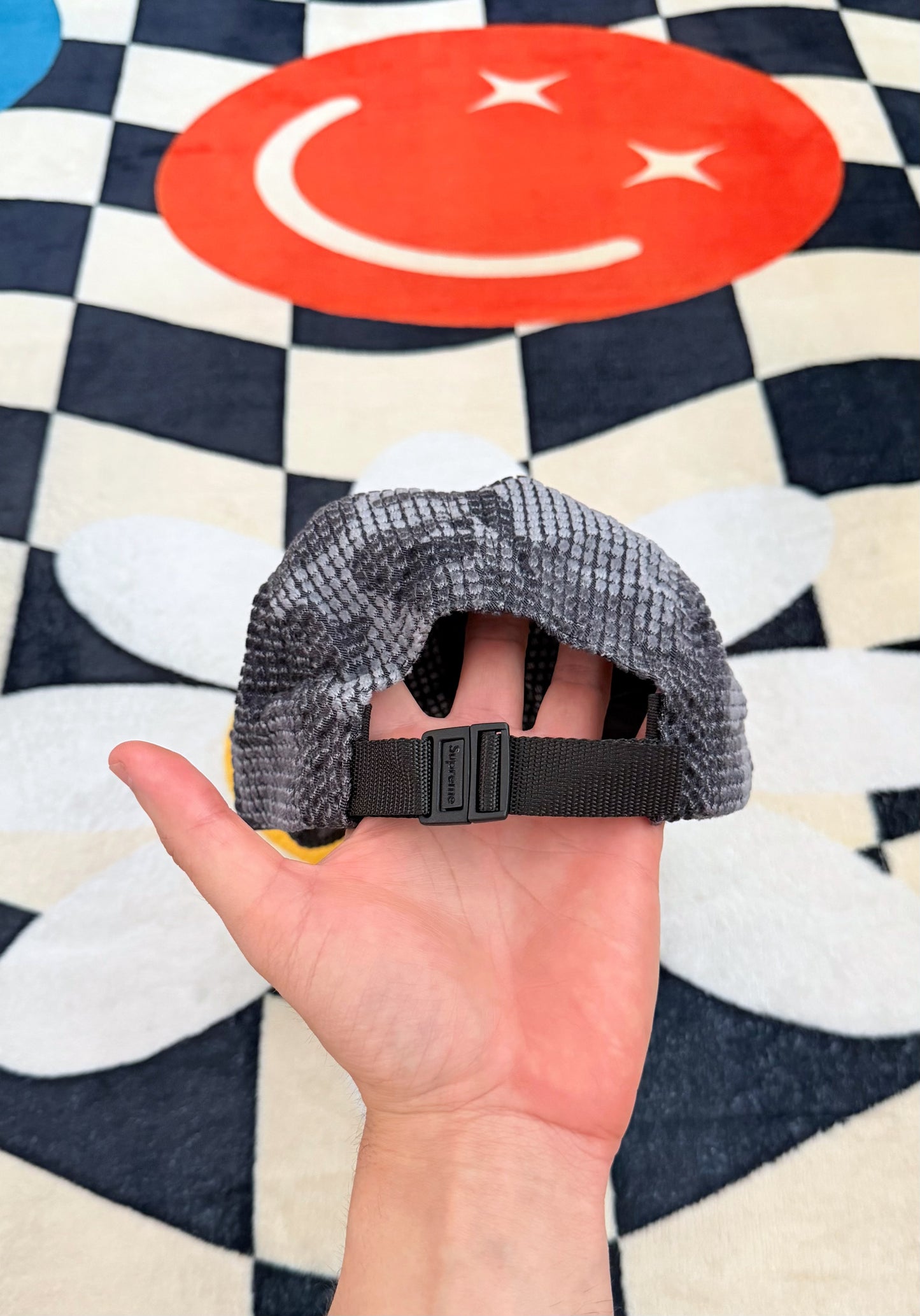 SUPREME CAMO GRID VELVET CAMP CAP BLACK CAMO