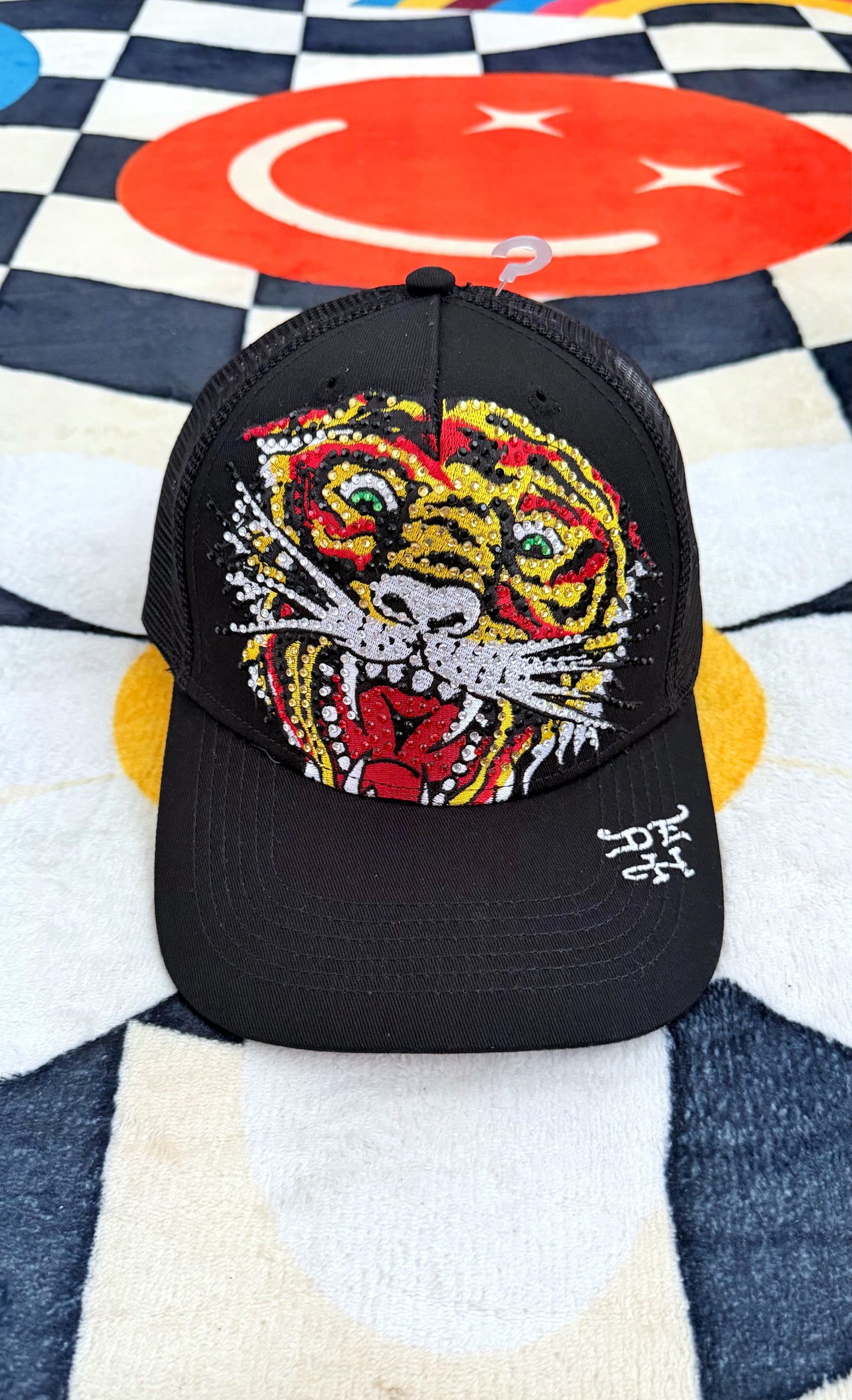 Ed Hardy Rhinestone Tiger Trucker Hat Black