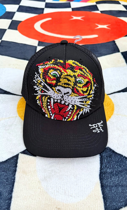 Ed Hardy Rhinestone Tiger Trucker Hat Black