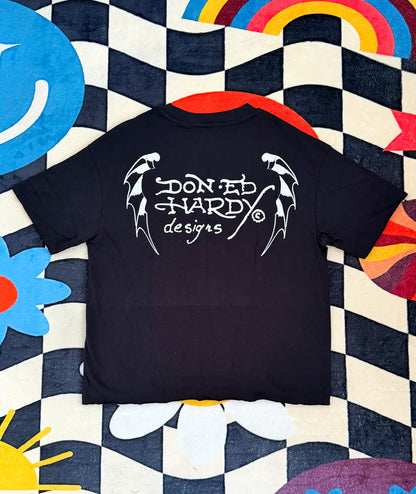 Ed Hardy Crosses Rhinestone Boxy Cropped Tee