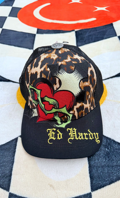 Ed Hardy Sacred Heart Trucker Hat – Leopard