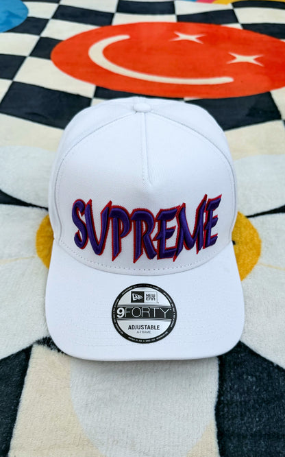 Supreme Sharp Spellout Adjustable New Era Cap – White