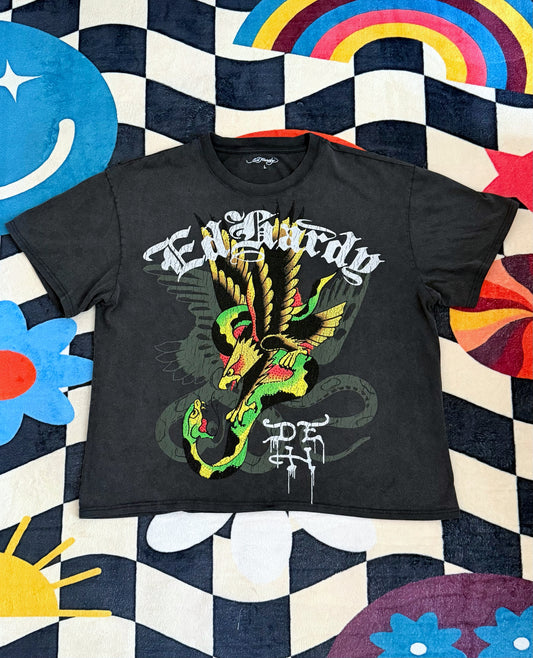 ED HARDY EAGLE SNAKE RHINESTONE BOXY TEE