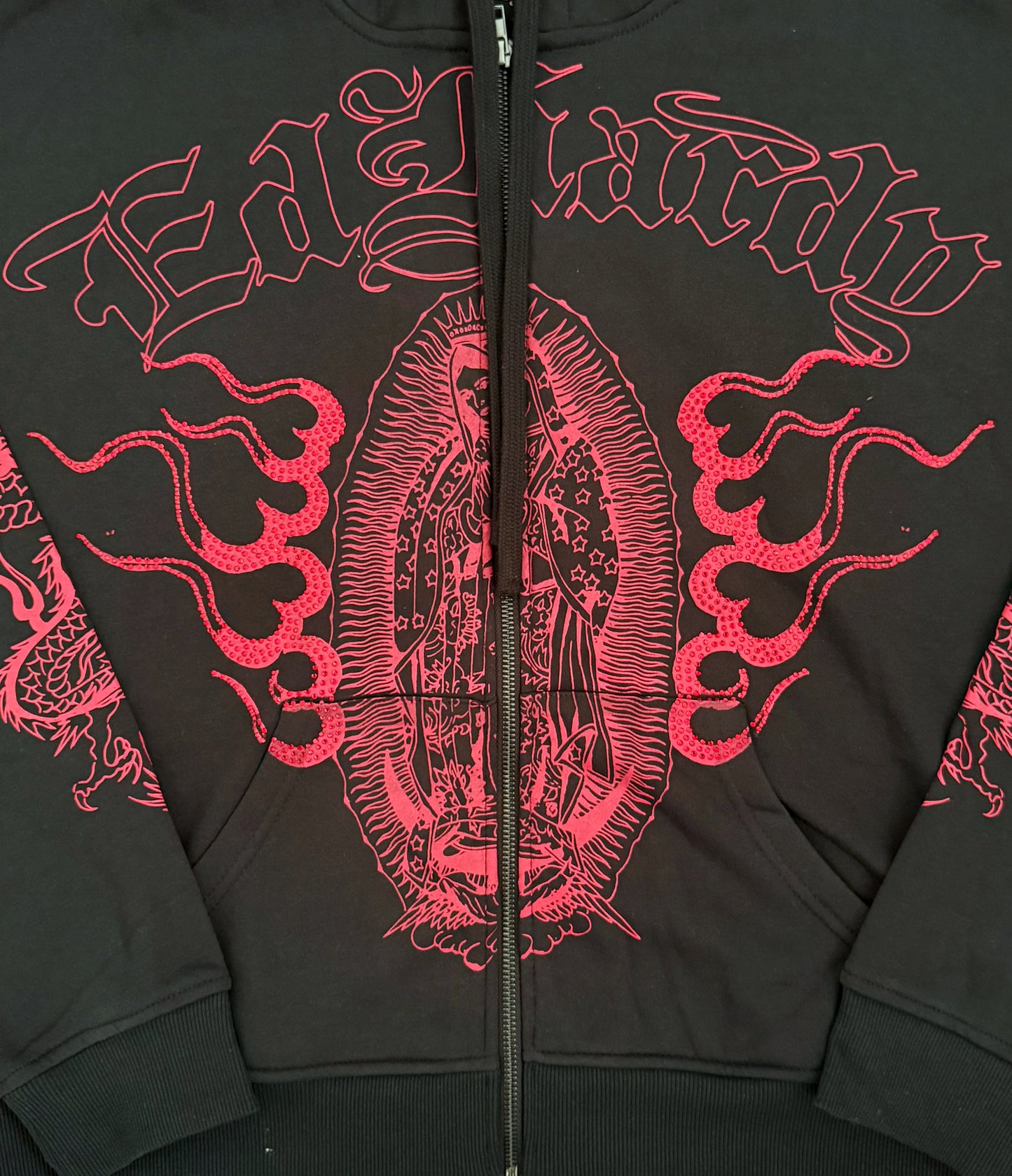 MARY DRAGONS RHINESTONE BOXY ZIP HOODIE