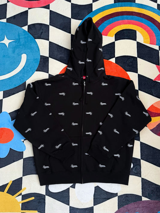 Supreme Repeat Script Zip-Up Hooded Sweatshirt