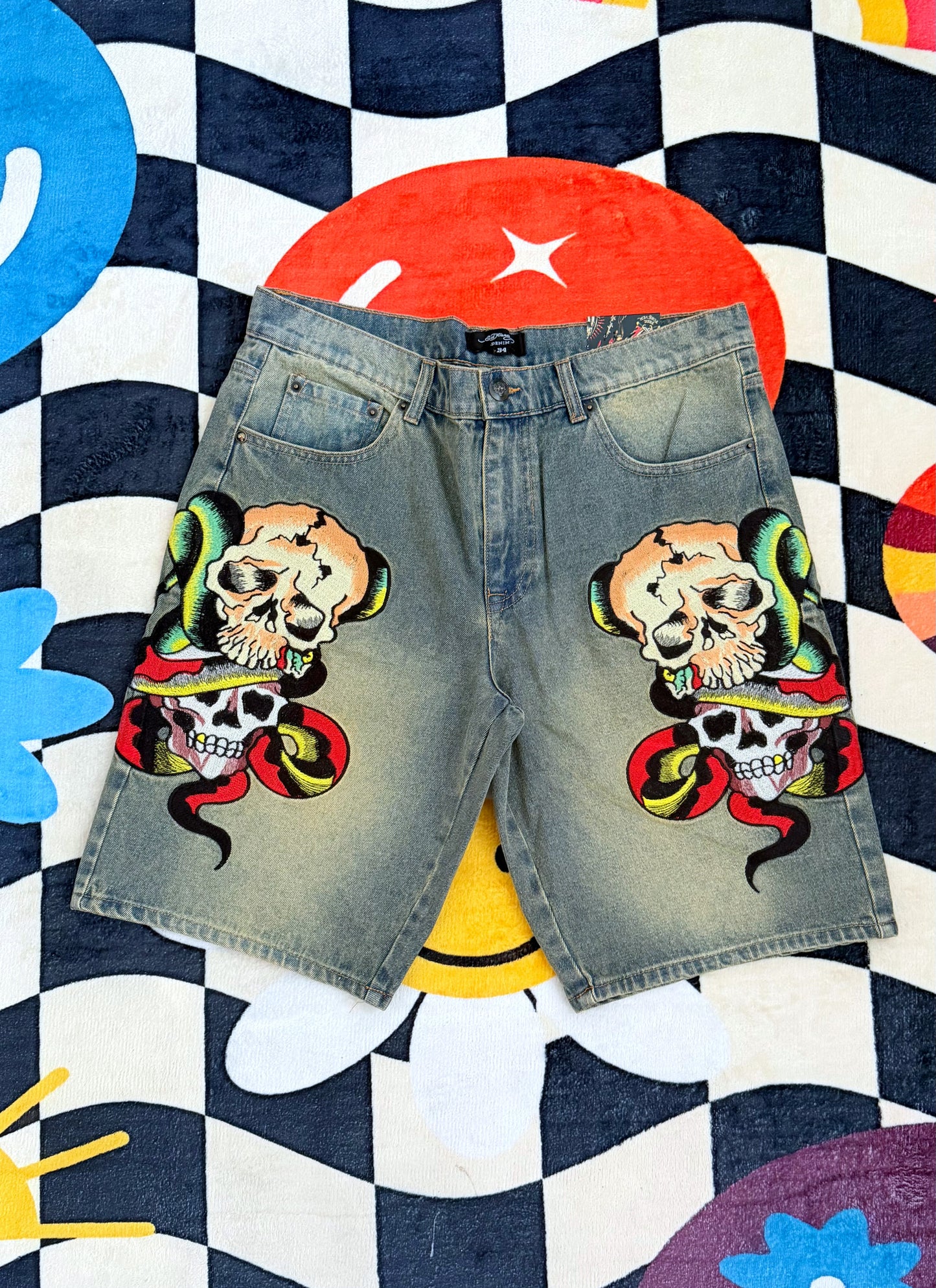 Ed Hardy Skulls Denim Shorts