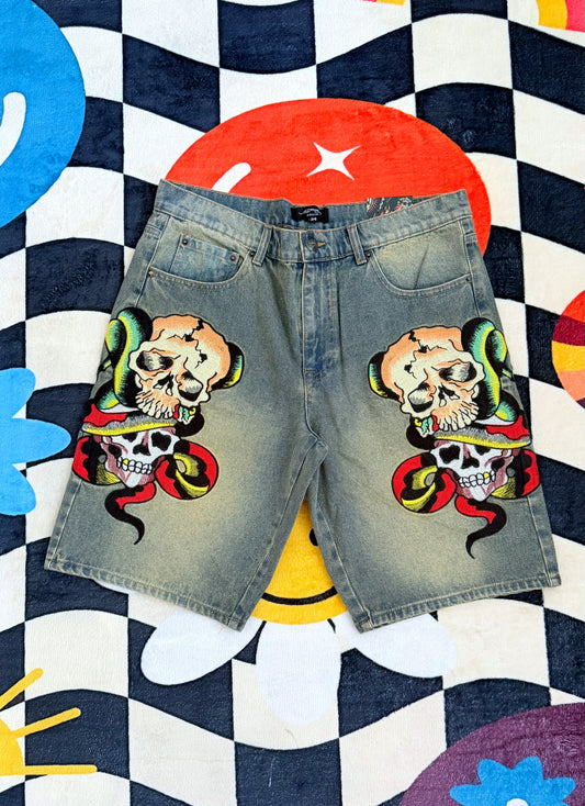 Ed Hardy Skulls Denim Shorts