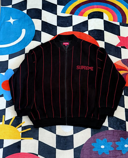 Supreme Pinstripe Varsity Zip-Up Sweater
