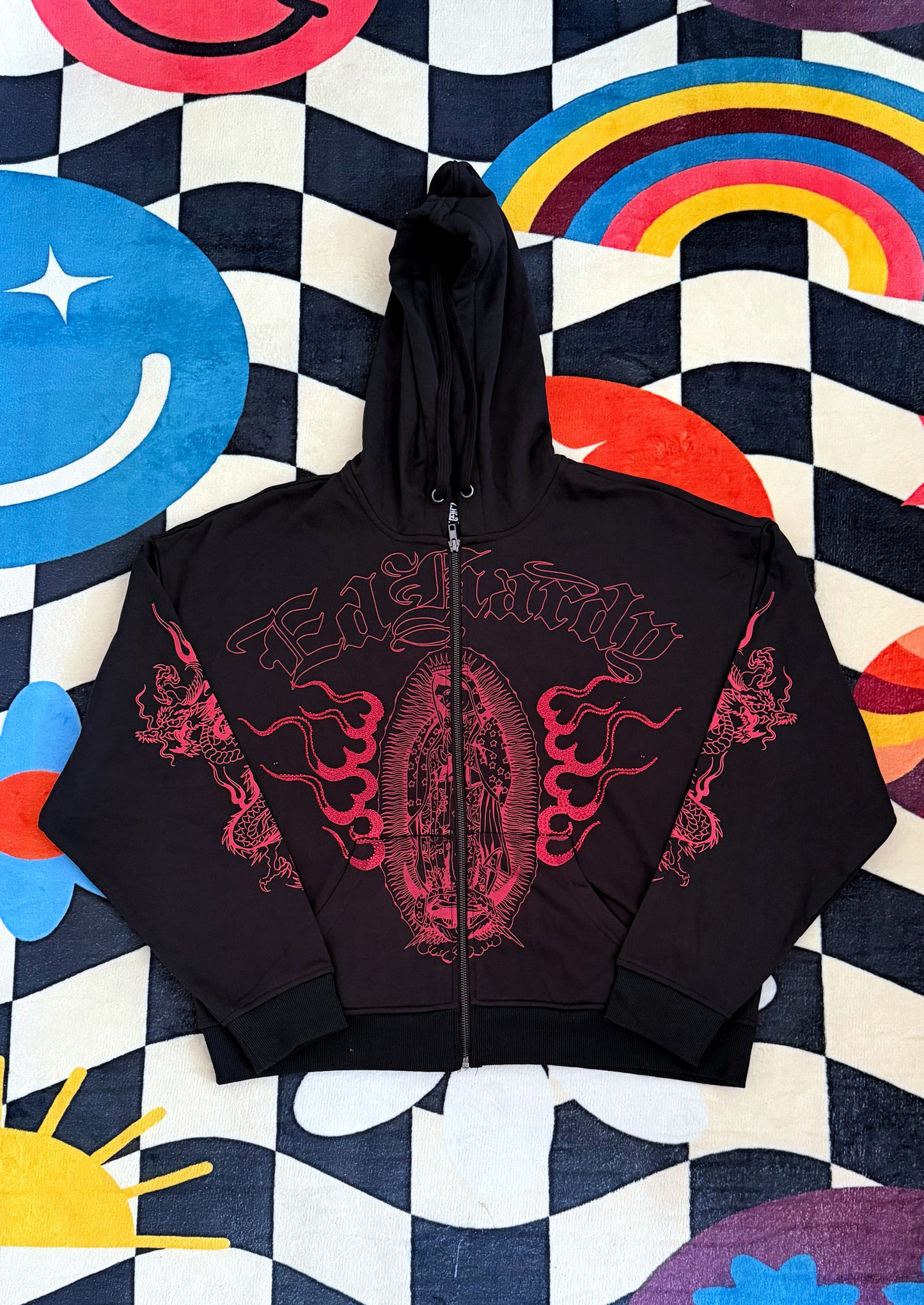 MARY DRAGONS RHINESTONE BOXY ZIP HOODIE