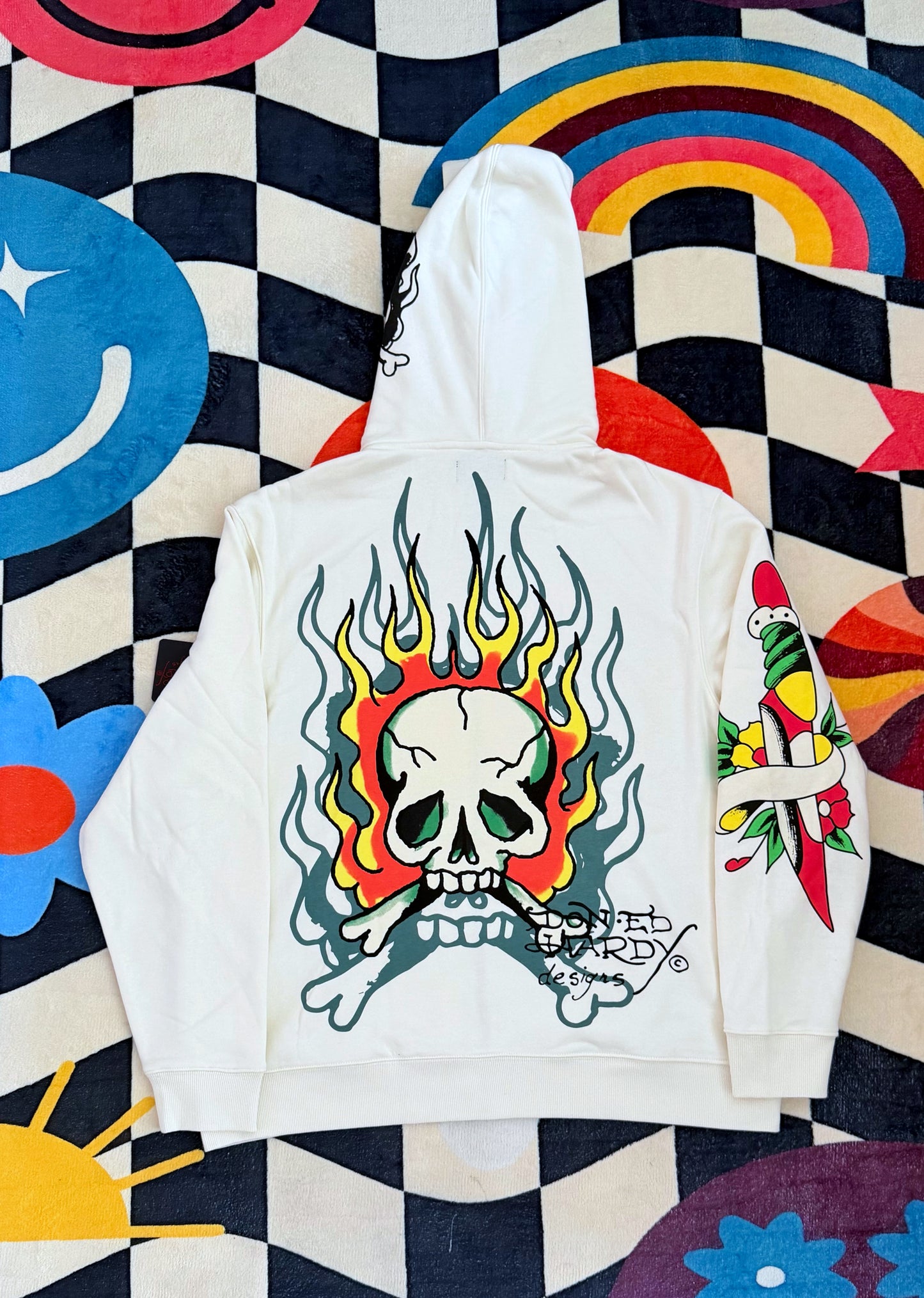 ED HARDY FLAMING SKULL ZIP HOODIE