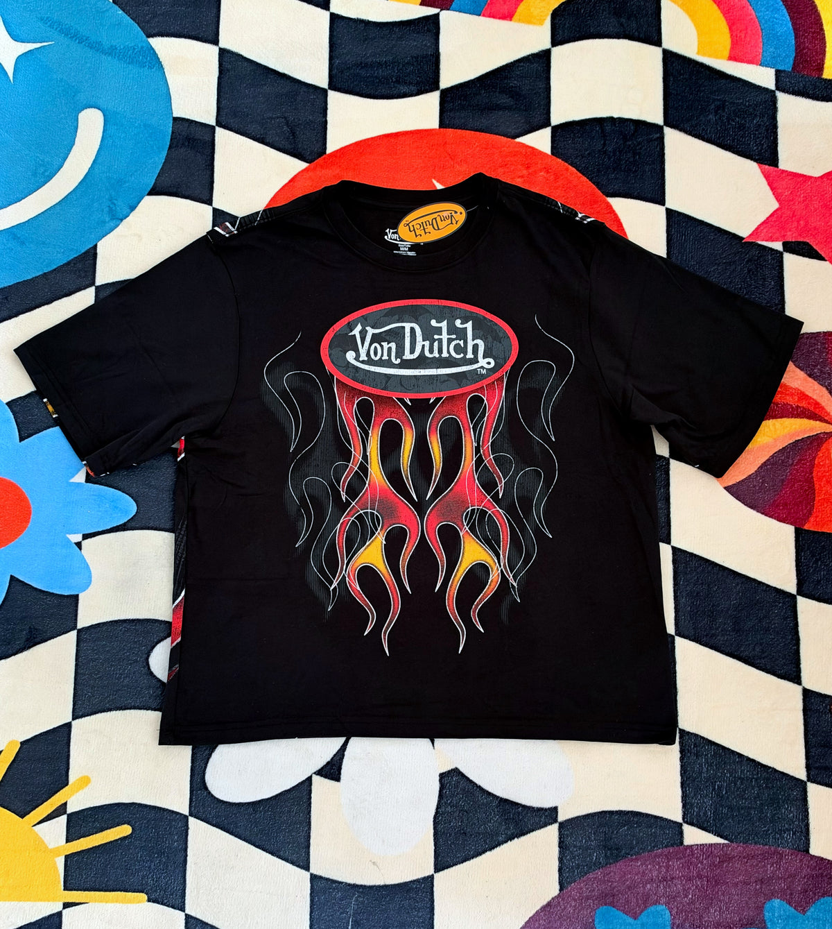 Von Dutch Logo Flame Cropped T-Shirt