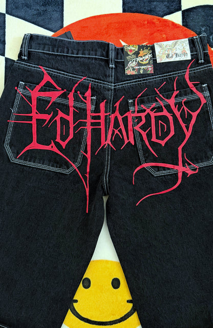 CROSSES RHINESTONE MENS DENIM SHORTS ED HARDY