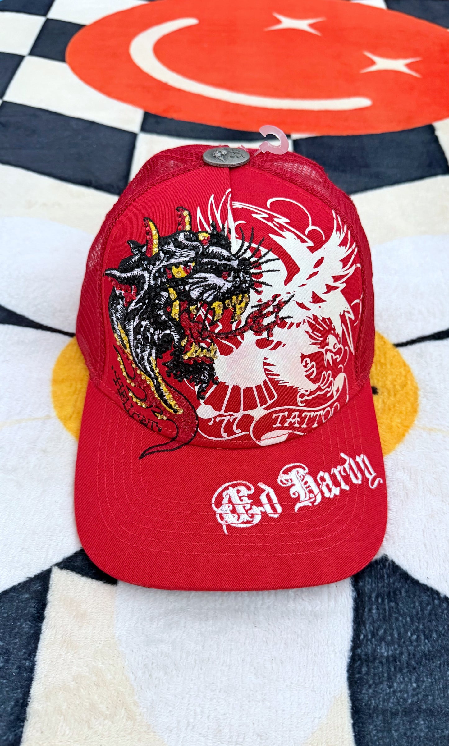 Ed Hardy Rhinestone Eagle Panther Hat Red