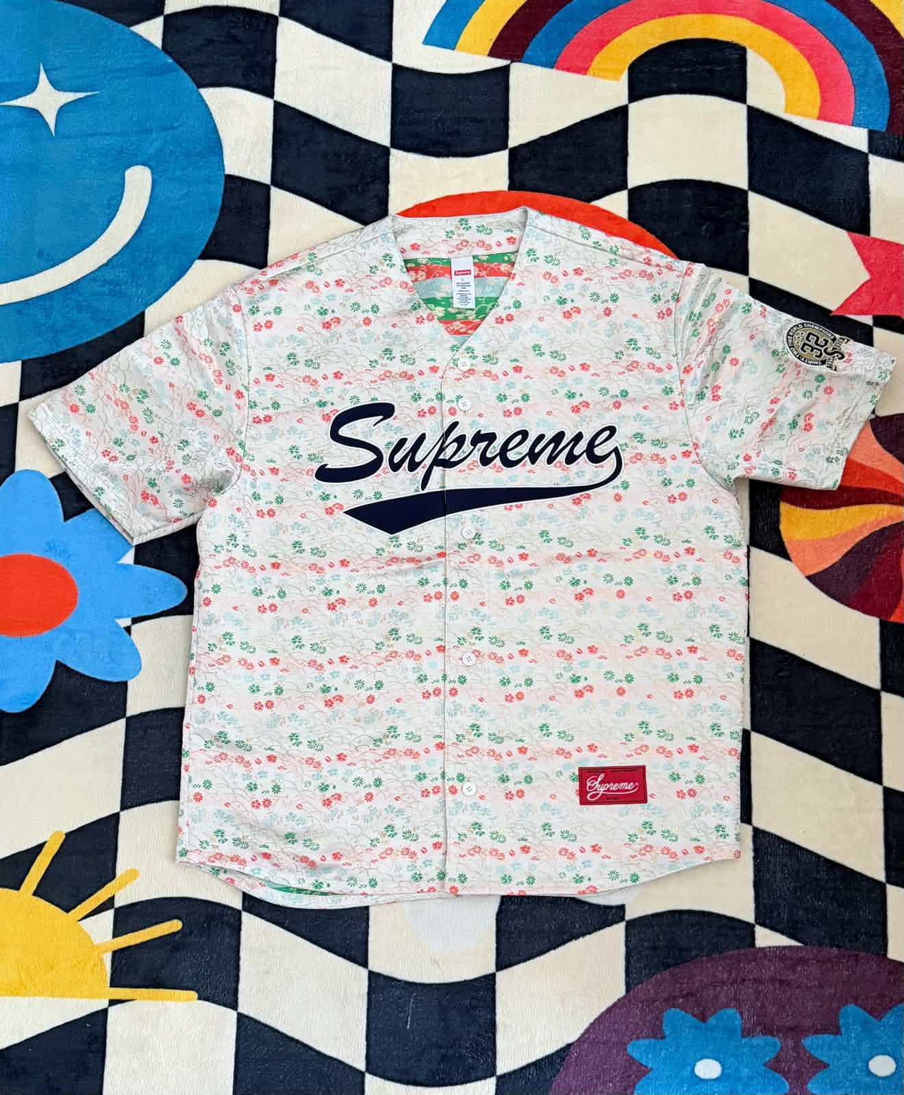 Supreme Floral Jacquard Baseball Jersey – White
