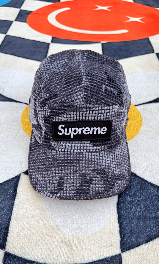 SUPREME CAMO GRID VELVET CAMP CAP BLACK CAMO