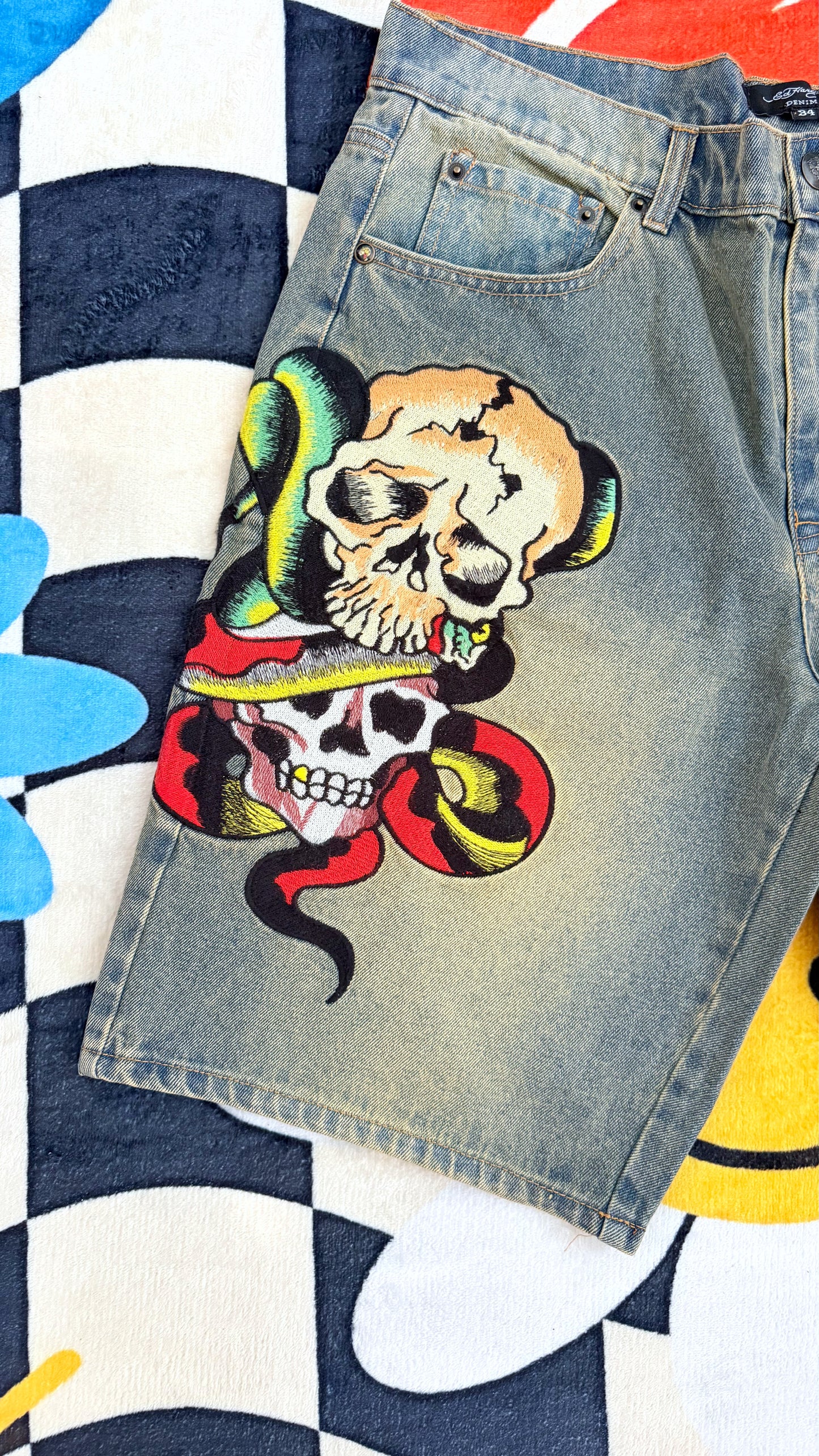 Ed Hardy Skulls Denim Shorts