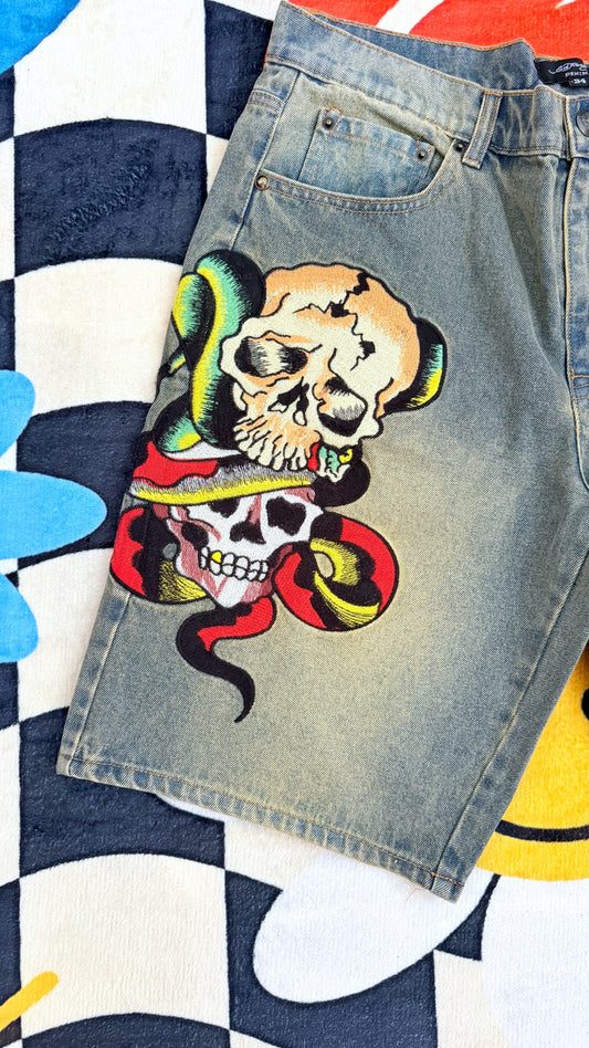 Ed Hardy Skulls Denim Shorts