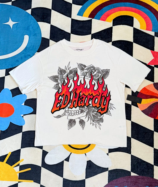 Ed Hardy Skull Roses Boxy Cropped