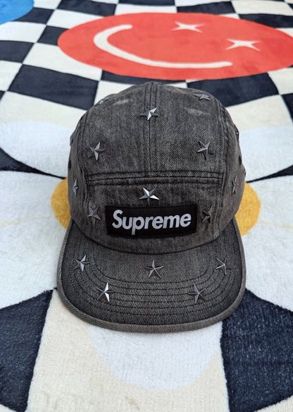 Supreme Stars Studded Denim Camp Cap Washed Black