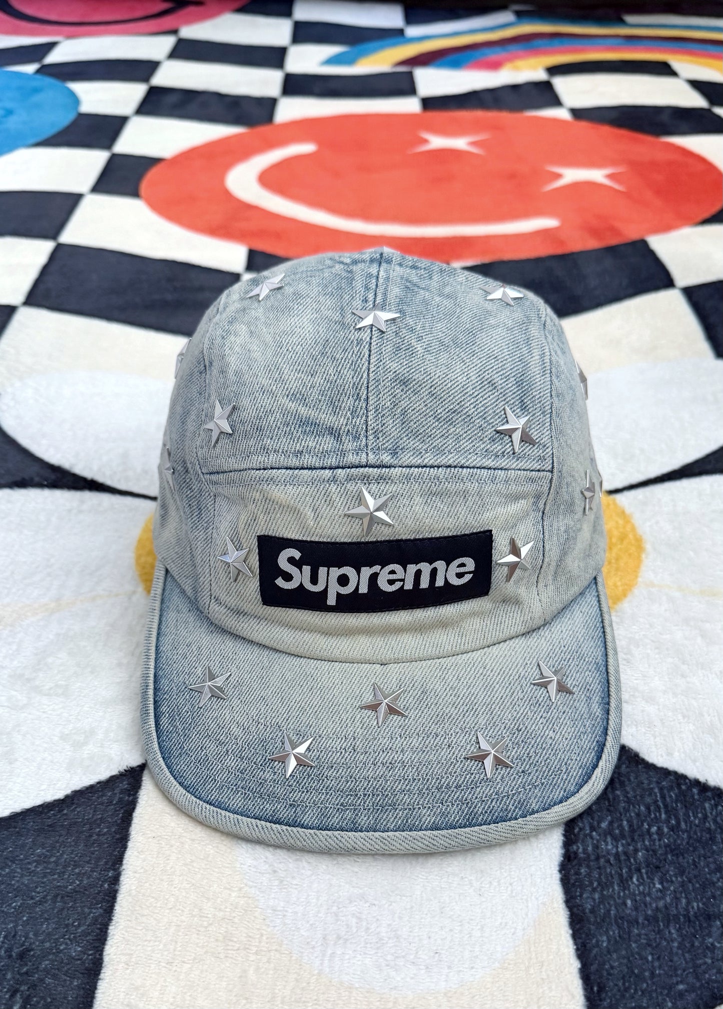 Supreme Stars Studded Denim Camp Cap Washed Indigo SS26