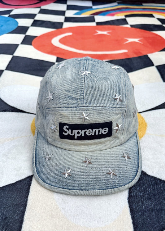 Supreme Stars Studded Denim Camp Cap Washed Indigo SS26
