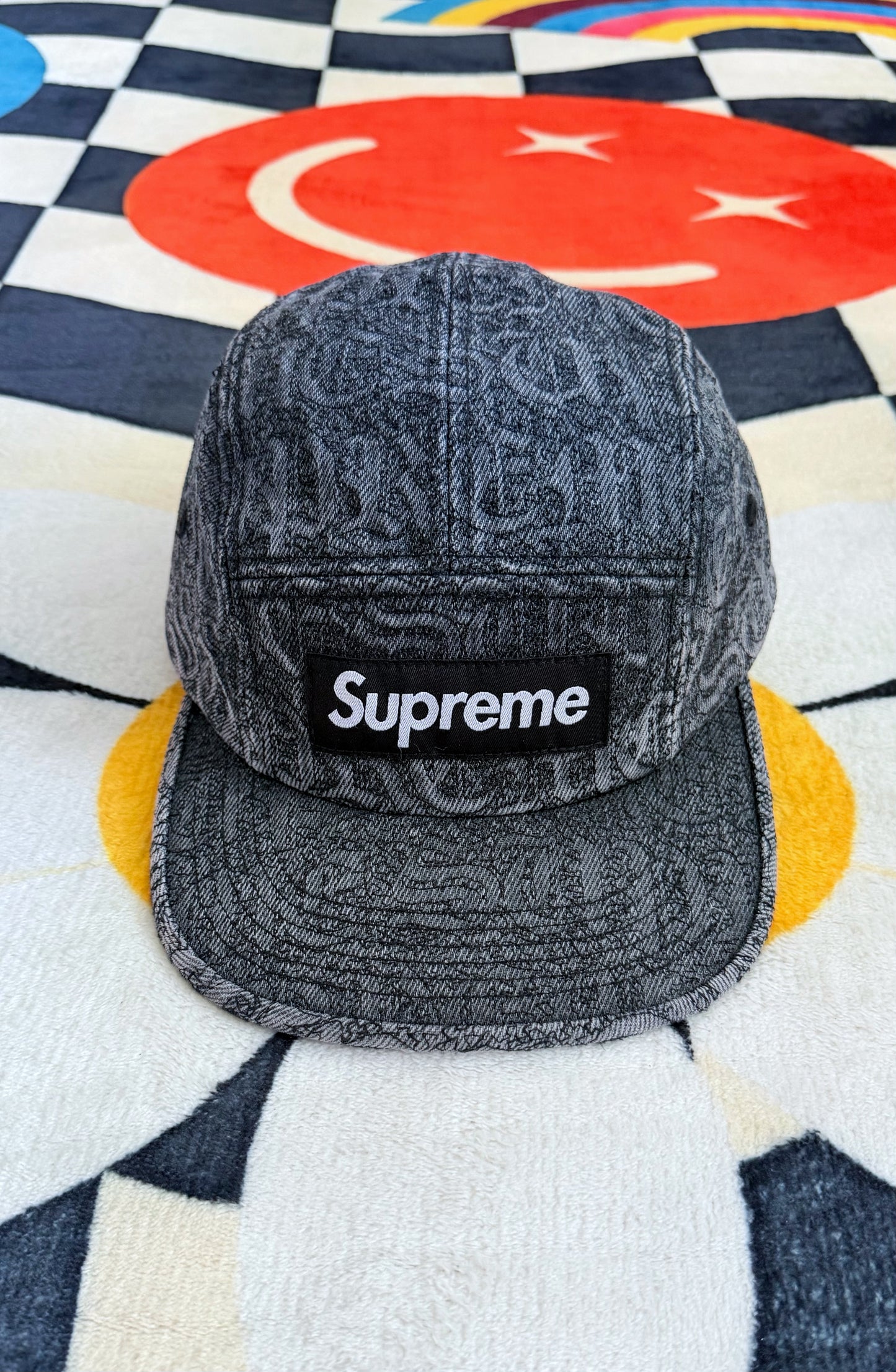 SUPREME STITCHED OLD ENGLISH DENIM CAMP CAP