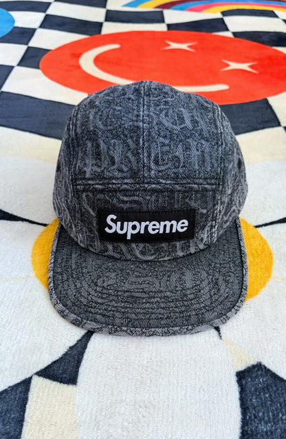 SUPREME STITCHED OLD ENGLISH DENIM CAMP CAP