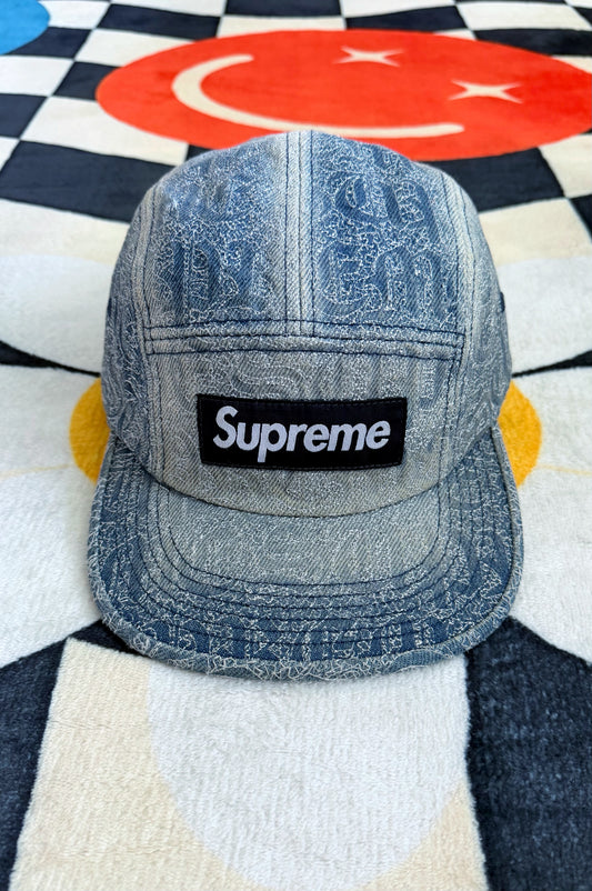 SUPREME STITCHED OLD ENGLISH DENIM CAMP CAP
